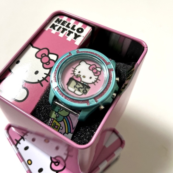 HELLO KITTY Sanrio Digital LCD Watch Blue Pink Rainbow Gift Boxed NWT Cute Teal - Picture 4 of 6